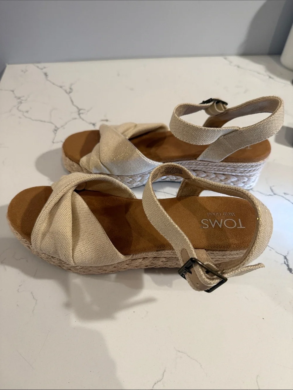 TOMS Natural Canvas Crossband Espadrille Wedge Sandals